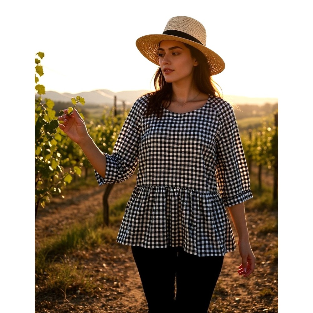 Victoria Beckham for Target Gingham Navy‎ Blue White Peplum Ruffle Preppy Sz 2XL